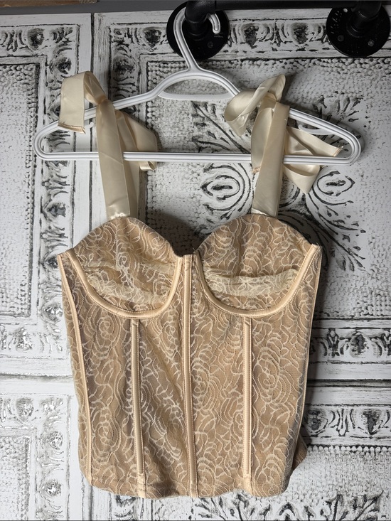 Pretty Garbage Tops - Pretty Garbage Lace Bustier Corset Top in Champagne